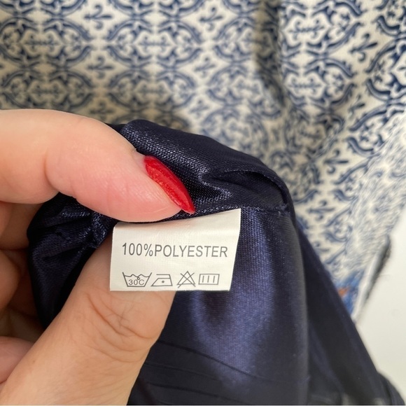 LA Soul Sleeveless Print Lined Dress w/Pockets Waist Tie Blue/Ivory/Red Size S - Picture 15 of 15